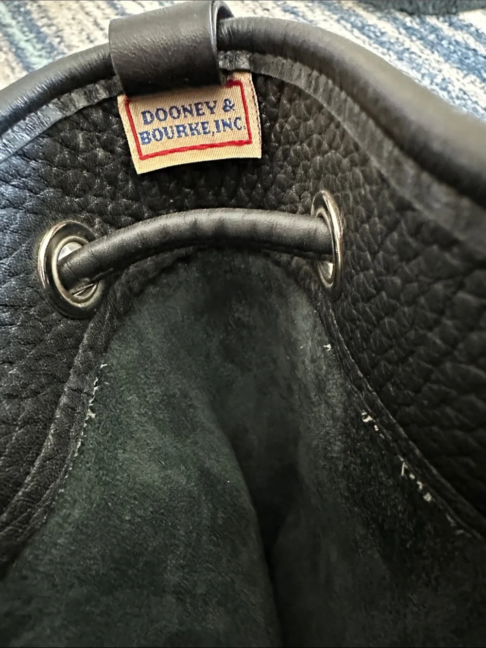 Dooney & Bourke Classic Vintage Black Leather Drawstring Sling Backpack
